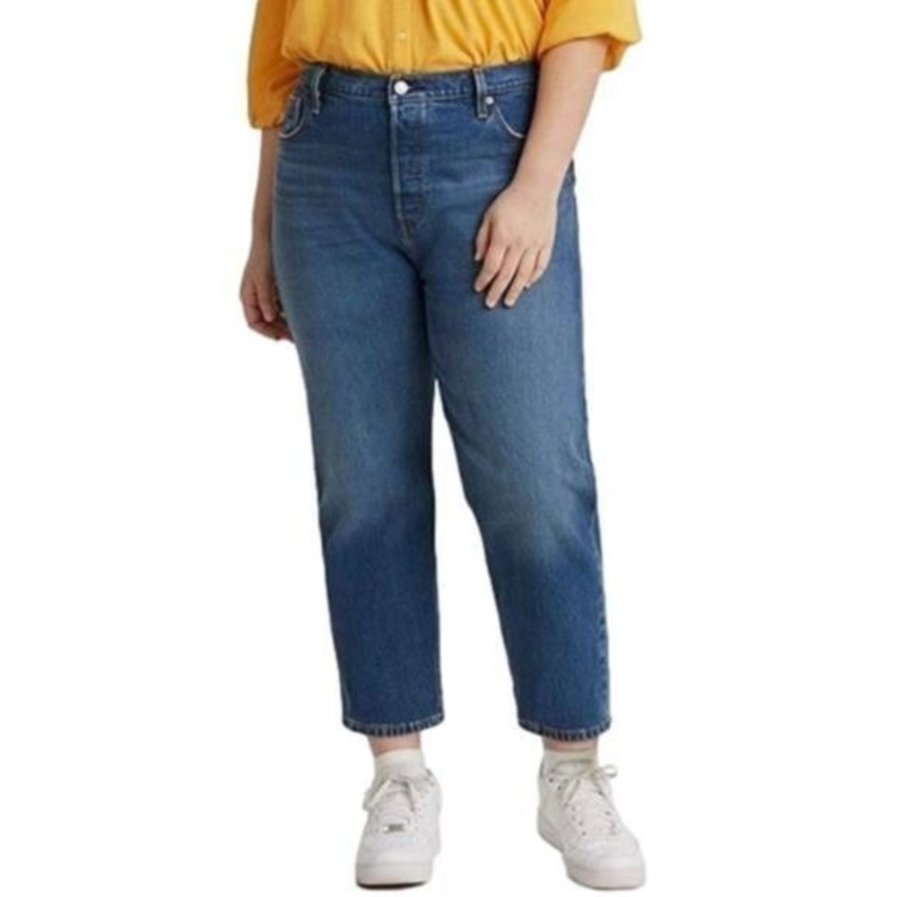 Levis 501 Original Cropped Jeans Womens 24 Medium Wash Blue High Rise Button Fly